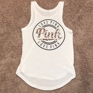 PINK White High-to-low Tank Top with Cheeta Print